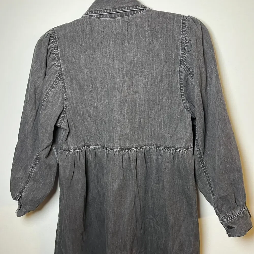 Madewell Denim Babydoll Shirt Dress Washed Black Jean Size XXS‎ Cottagecore Boho